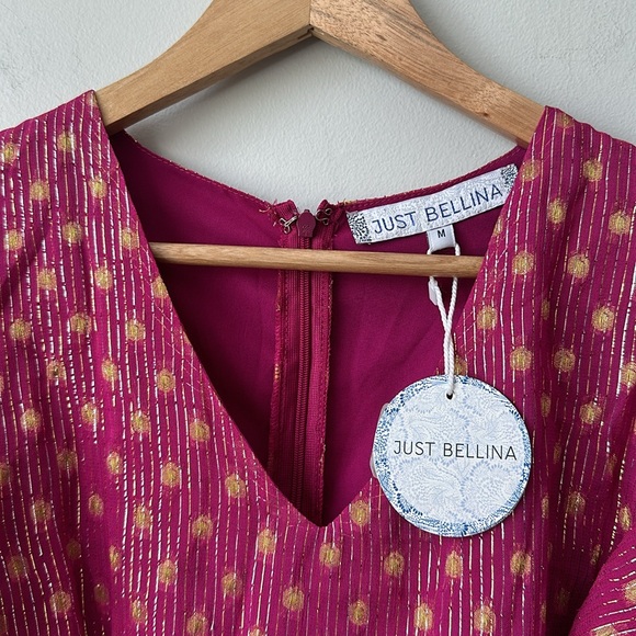 NWT Just Bellina Scarlett Short Knit Romper Metallic Gold Fuchsia Medium - Picture 2 of 7